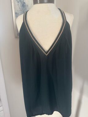 H&M Black V-Neck Sleeveless Top with Gold Trim